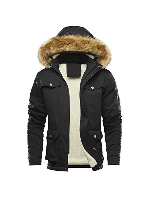 CARWORNIC Men's Warm Winter Coat Windproof Fleece Lined Parka Snowboard Hiking Jacket with Removable Hood