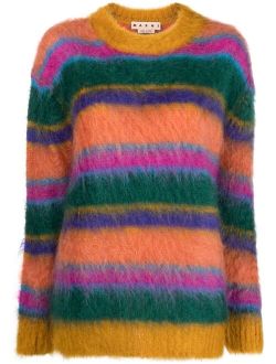 striped brushed crew-neck jumper