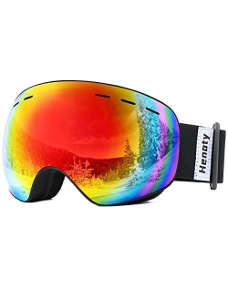 Henoty Ski Goggles, Snowboard Goggles for Men Women Youth 100% UV Protection, Foam Anti-Scratch Dustproof (Frameless)