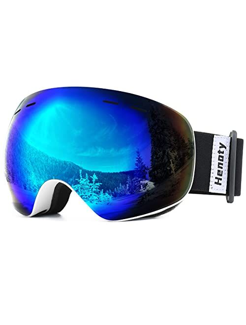 Henoty Ski Goggles, Snowboard Goggles for Men Women Youth 100% UV Protection, Foam Anti-Scratch Dustproof (Frameless)