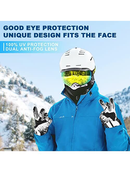 LAVOLLY Ski Goggles, 100% UV Protection Anti-Fog Ski Snow Goggles Snowboard Snowmobile Skiing Skating for Men Women Adult