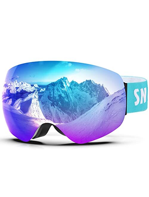 LAVOLLY Ski Goggles, 100% UV Protection Anti-Fog Ski Snow Goggles Snowboard Snowmobile Skiing Skating for Men Women Adult