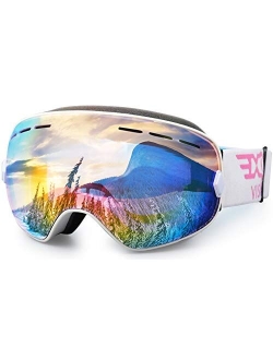 EXP VISION Snowboard Ski Goggles Men Women Youth, Anti Fog OTG Winter Snow Goggles Spherical Detachable Lens