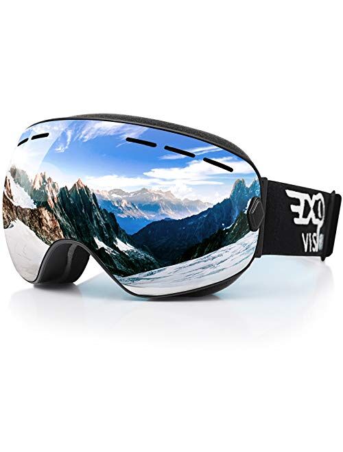 EXP VISION Snowboard Ski Goggles Men Women Youth, Anti Fog OTG Winter Snow Goggles Spherical Detachable Lens