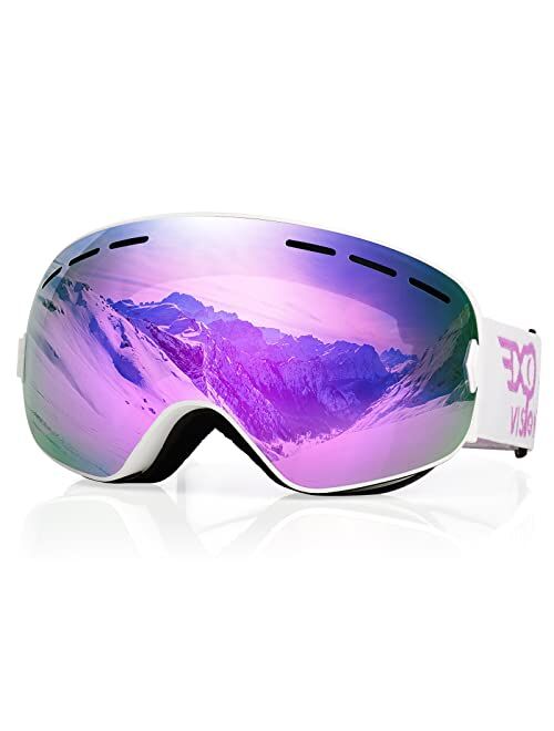 EXP VISION Snowboard Ski Goggles Men Women Youth, Anti Fog OTG Winter Snow Goggles Spherical Detachable Lens