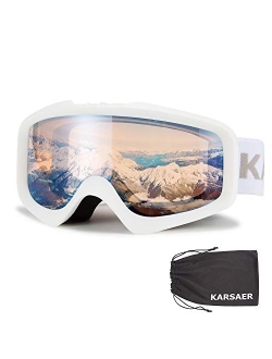 Karsaer Ski Goggles Anti-Fog Snow Goggles OTG 100% UV Protection Snowboard Goggles Bendable Dual-Lenses for Men Women Youth