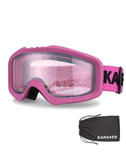 Karsaer Ski Goggles Anti-Fog Snow Goggles OTG 100% UV Protection Snowboard Goggles Bendable Dual-Lenses for Men Women Youth