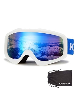 Karsaer Ski Goggles Anti-Fog Snow Goggles OTG 100% UV Protection Snowboard Goggles Bendable Dual-Lenses for Men Women Youth