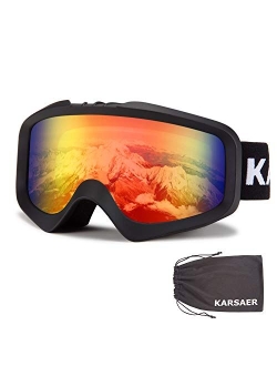 Karsaer Ski Goggles Anti-Fog Snow Goggles OTG 100% UV Protection Snowboard Goggles Bendable Dual-Lenses for Men Women Youth