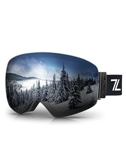 ZHA ZHA Ski Goggles, Anti-Fog REVO UV400 Interchangeable OTG Lenses Snowboard Snow Goggles for Men Women