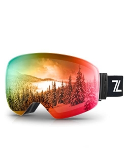 ZHA ZHA Ski Goggles, Anti-Fog REVO UV400 Interchangeable OTG Lenses Snowboard Snow Goggles for Men Women