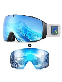 Extremus Cornice Ski Goggles - Interchangeble Lens Most Optically True Vision Choice - Premium Snow Goggles for Men & Women