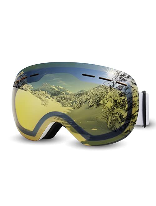 FONHCOO Ski Goggles for Men Women, Anti-Fog OTG Snow Snowboard Glasses with Detachable Lens for Skiing Skating, UV Protection