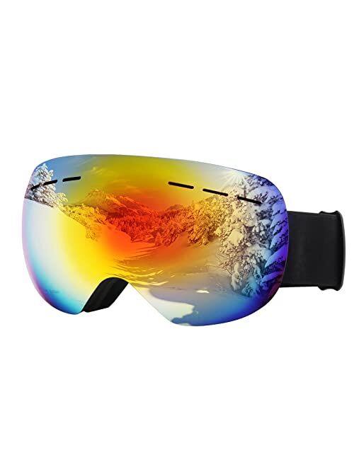 FONHCOO Ski Goggles for Men Women, Anti-Fog OTG Snow Snowboard Glasses with Detachable Lens for Skiing Skating, UV Protection