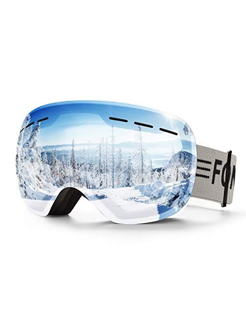 FONHCOO Ski Goggles for Men Women, Anti-Fog OTG Snow Snowboard Glasses with Detachable Lens for Skiing Skating, UV Protection