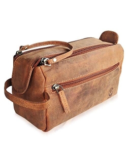 Rustic Town Buffalo Leather Toiletry Bag : Vintage Travel Shaving & Dopp Kit : for Toiletries, Cosmetics & More : Spacious Interior & Waterproof Lining : Compact, Fits Ea