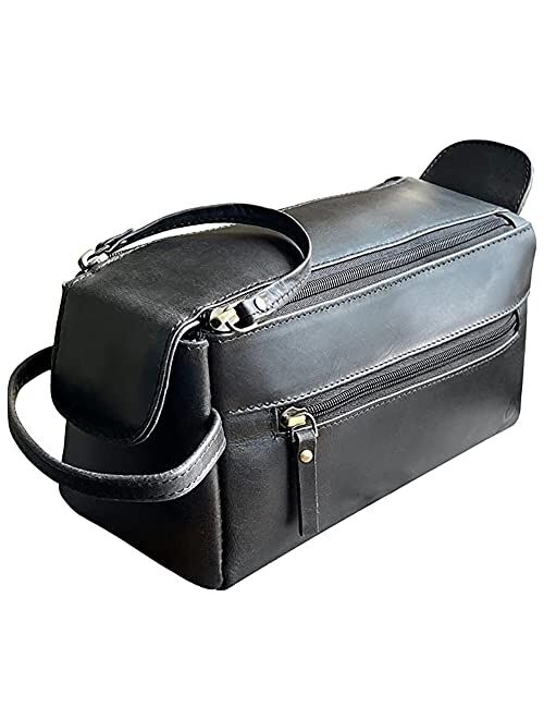 Rustic Town Buffalo Leather Toiletry Bag : Vintage Travel Shaving & Dopp Kit : for Toiletries, Cosmetics & More : Spacious Interior & Waterproof Lining : Compact, Fits Ea