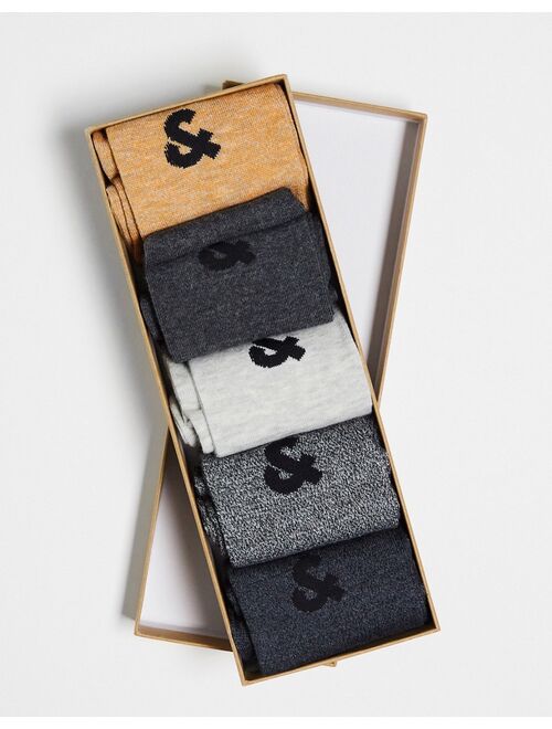 Jack & Jones 5 pack mixed melange sock gift box set in multi