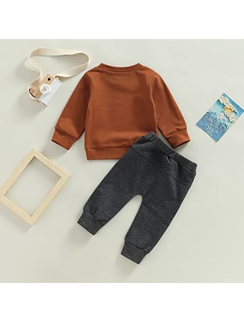 Allshope Infant Toddler Baby Boy Fall Winter Outfits Letter Print Pullover Sweatshirt Long Sleeve T-Shirt Top Pants Clothes Set