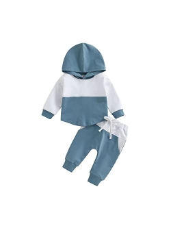 Allshope Toddler Baby Boy Fall Outfit Patchwork Long Sleeve Hoodie Sweatshirt Pullover Tops and Pants Set Tracksuits Clothes Set