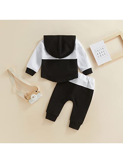 Allshope Toddler Baby Boy Fall Outfit Patchwork Long Sleeve Hoodie Sweatshirt Pullover Tops and Pants Set Tracksuits Clothes Set