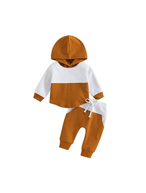 Allshope Toddler Baby Boy Fall Outfit Patchwork Long Sleeve Hoodie Sweatshirt Pullover Tops and Pants Set Tracksuits Clothes Set