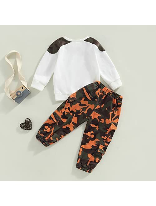 Allshope Toddler Baby Boy Clothes Set Long Sleeve Patchwork Tops Crewneck Sweatshirt Top Camouflage Pants Set Fall Winter Outfits