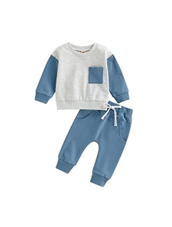 Allshope Infant Baby Boy Girl Clothes Set Long Sleeve Letter Print Crewneck Sweatshirt with Drawstring Pants Fall/Winter Outfits