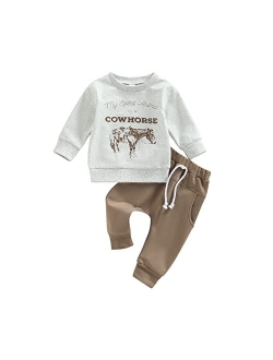 Allshope Infant Baby Boy Girl Clothes Set Long Sleeve Letter Print Crewneck Sweatshirt with Drawstring Pants Fall/Winter Outfits