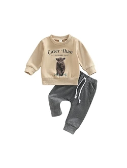 Allshope Infant Baby Boy Girl Clothes Set Long Sleeve Letter Print Crewneck Sweatshirt with Drawstring Pants Fall/Winter Outfits