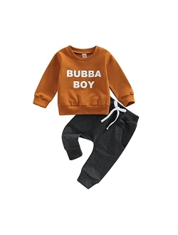 Allshope Infant Baby Boy Girl Clothes Set Long Sleeve Letter Print Crewneck Sweatshirt with Drawstring Pants Fall/Winter Outfits