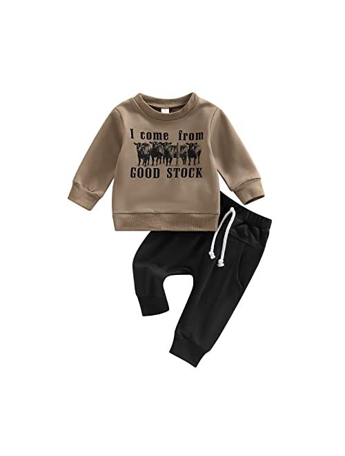 Allshope Infant Baby Boy Girl Clothes Set Long Sleeve Letter Print Crewneck Sweatshirt with Drawstring Pants Fall/Winter Outfits