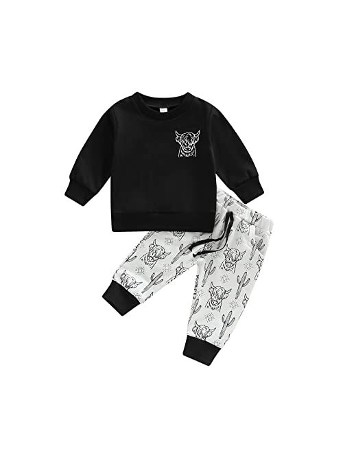 Allshope Infant Baby Boy Girl Clothes Set Long Sleeve Letter Print Crewneck Sweatshirt with Drawstring Pants Fall/Winter Outfits