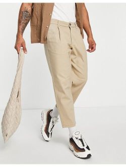 Intelligence wide cropped leg chinos with pleat in crockery