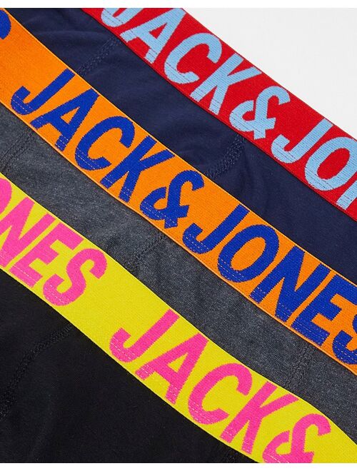 Jack & Jones 3 pack trunks with contrast color waist band