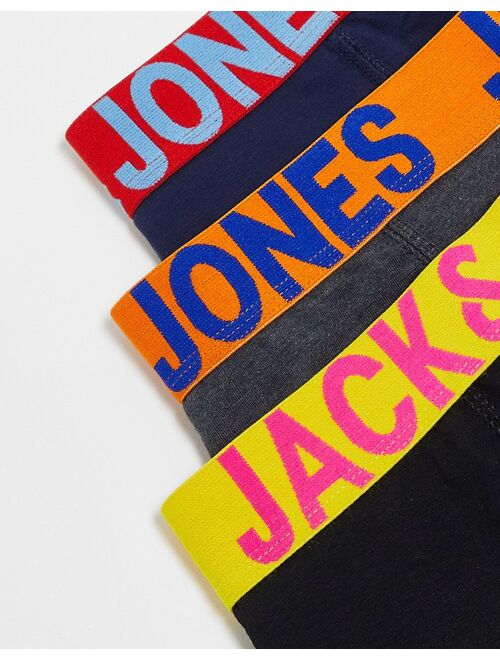 Jack & Jones 3 pack trunks with contrast color waist band