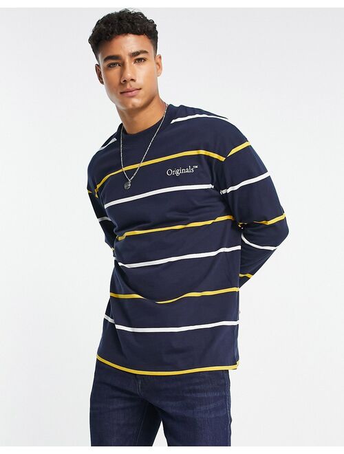 Jack & Jones Originals long sleeve stripe T-shirt in navy