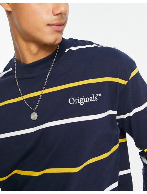 Jack & Jones Originals long sleeve stripe T-shirt in navy