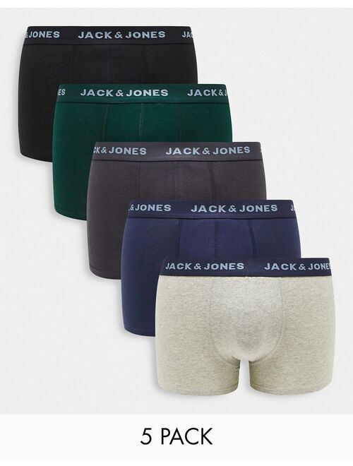 Jack & Jones 5 pack trunks in gray black & navy