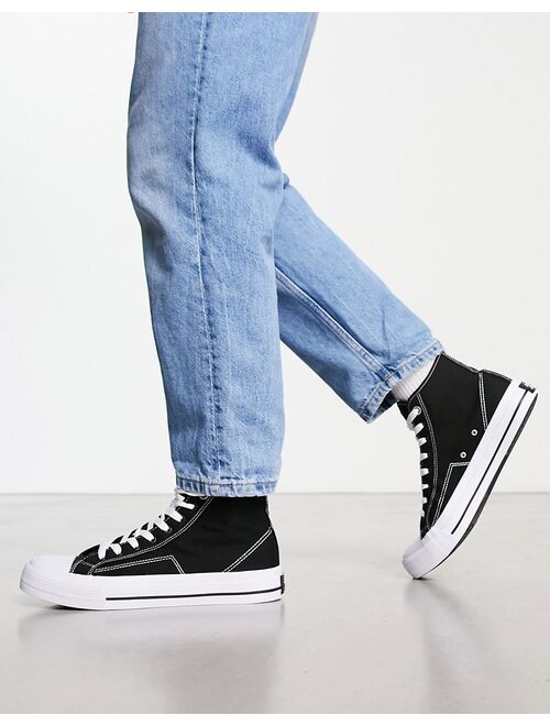 Jack & Jones high top canvas sneakers in all black