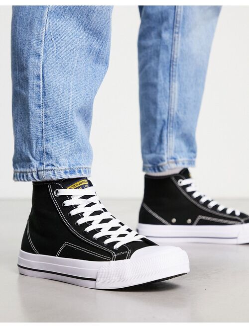 Jack & Jones high top canvas sneakers in all black