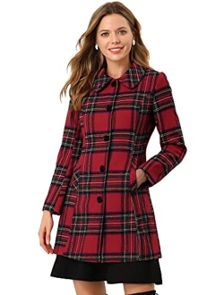 Women's Buffalo Checks Winter Peter Pan Collar Long Plaid Coat