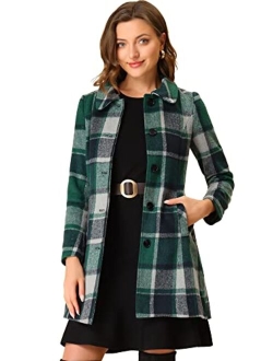 Women's Buffalo Checks Winter Peter Pan Collar Long Plaid Coat