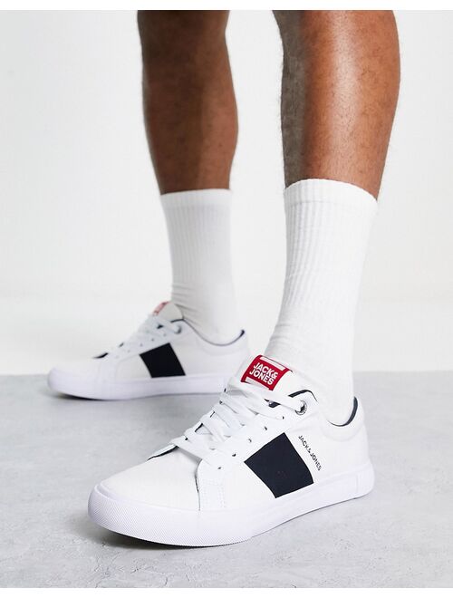 Jack & Jones side stripe logo sneakers in white