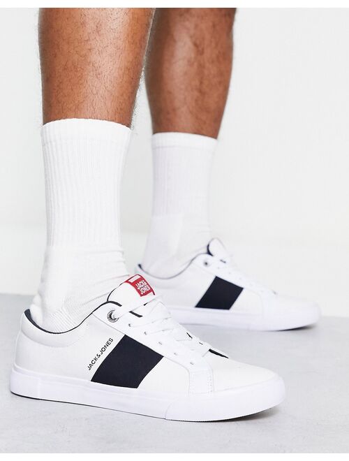 Jack & Jones side stripe logo sneakers in white