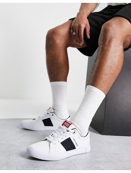 Jack & Jones side stripe logo sneakers in white