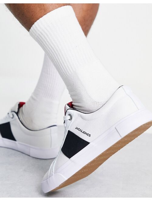 Jack & Jones side stripe logo sneakers in white