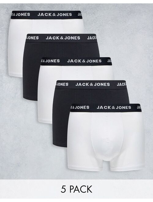 Jack & Jones 5 pack boxer briefs in white and black