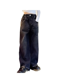 Milokado OnlyAngel Kids Girls Washed Elastic Waist Baggy Wide Leg Jeans Size 4-14 Years