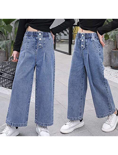 Milokado OnlyAngel Kids Girls Washed Elastic Waist Baggy Wide Leg Jeans Size 4-14 Years